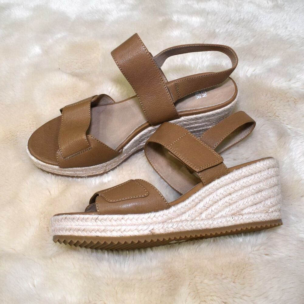 Eileen Fisher Winnie Espadrille Wedge Sandals 8.5 Brown Jute Platform - Picture 9 of 16